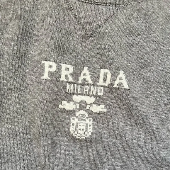 Prada Logo Grey Crewneck Sweater - Picture 4 of 9